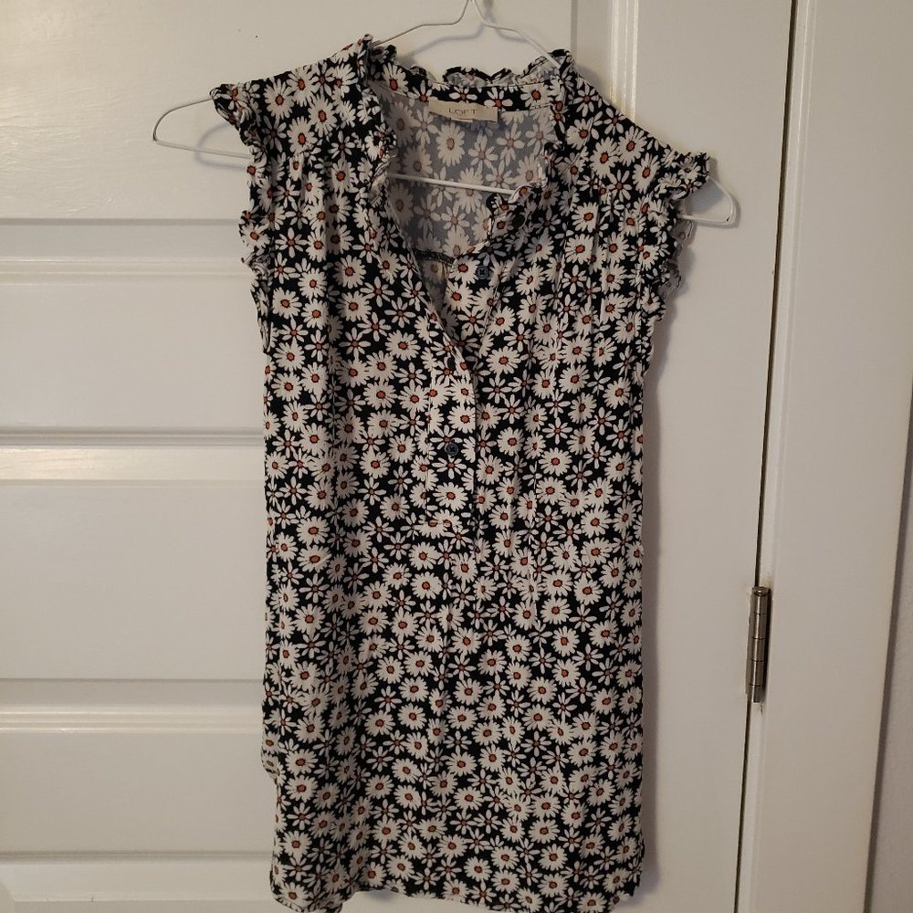 Black daisy sleeveless LOFT blouse